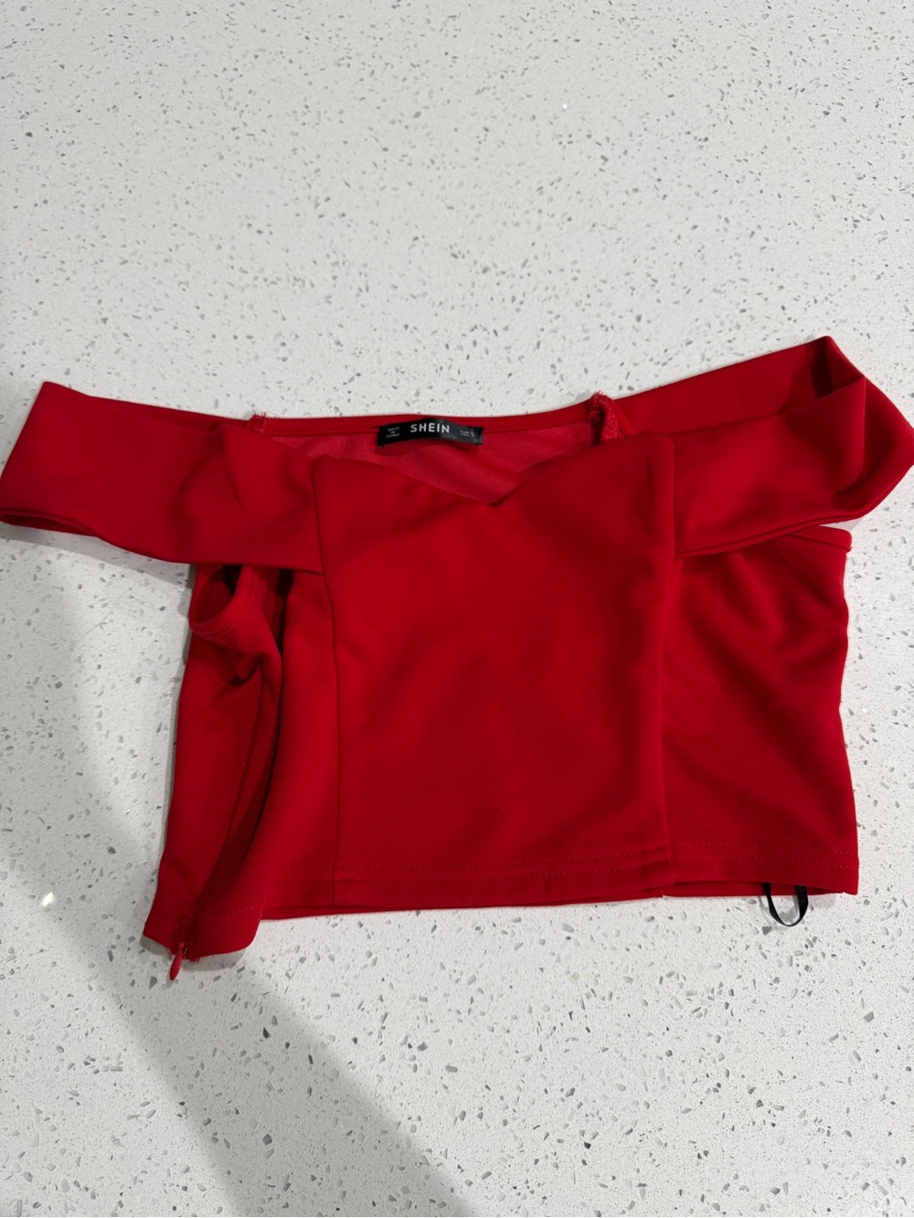 SHEIN Red Off-Shoulder Crop Top with Structured Front